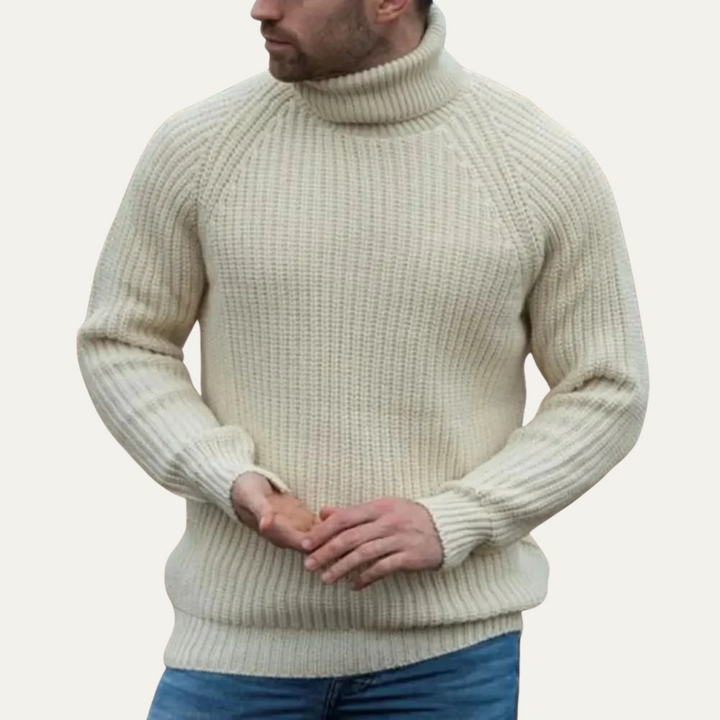 Mens Wool Turtleneck Sweater Chunky Fisherman Knit