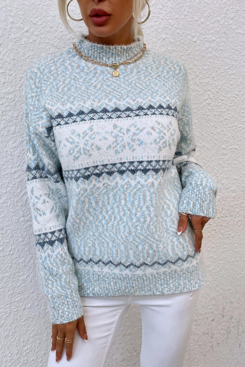 Womens Crew Neck Sweater Wool Blend Warm Fit