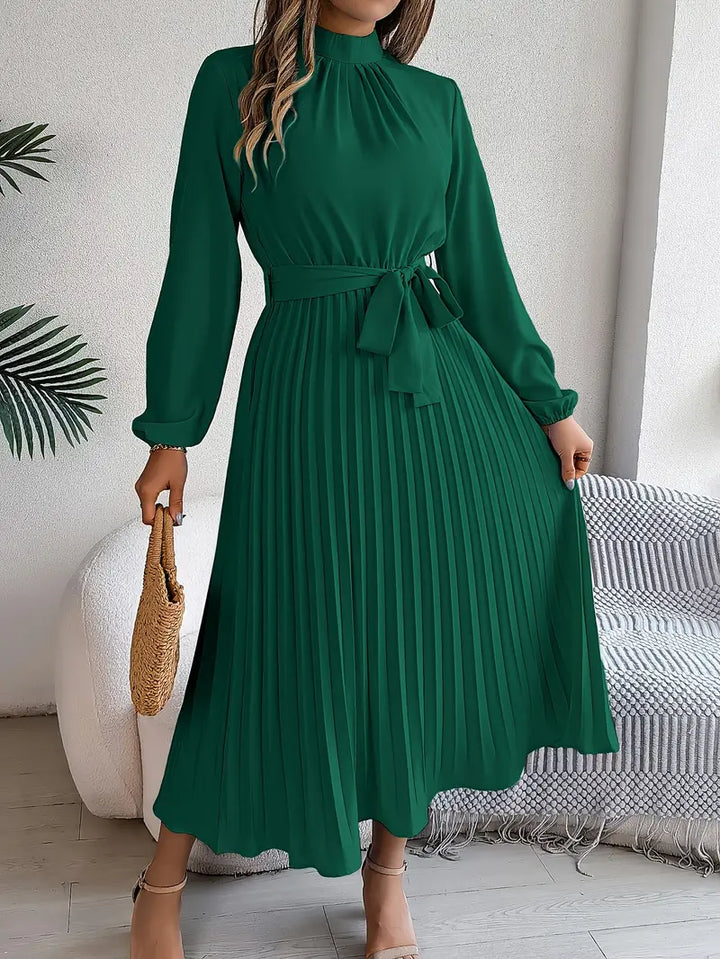 Womens A-Line Dress with Waist Belt Knee Length