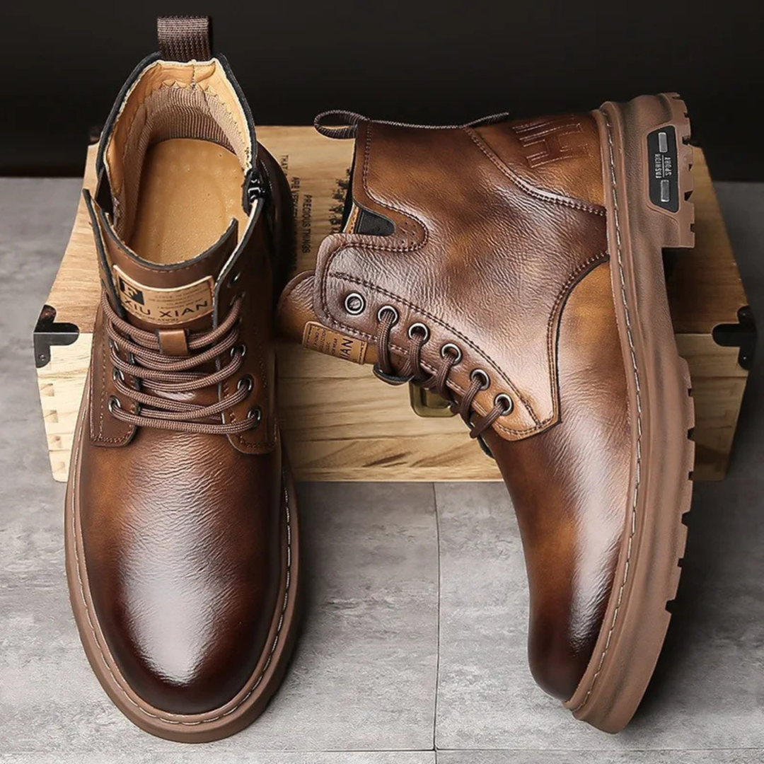 Mens High Top Leather Boots Lace-Up Style