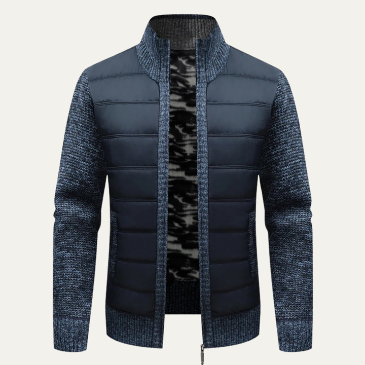 Mens Quilted Knit Puffer Jacket Warm Zip-Up Winter