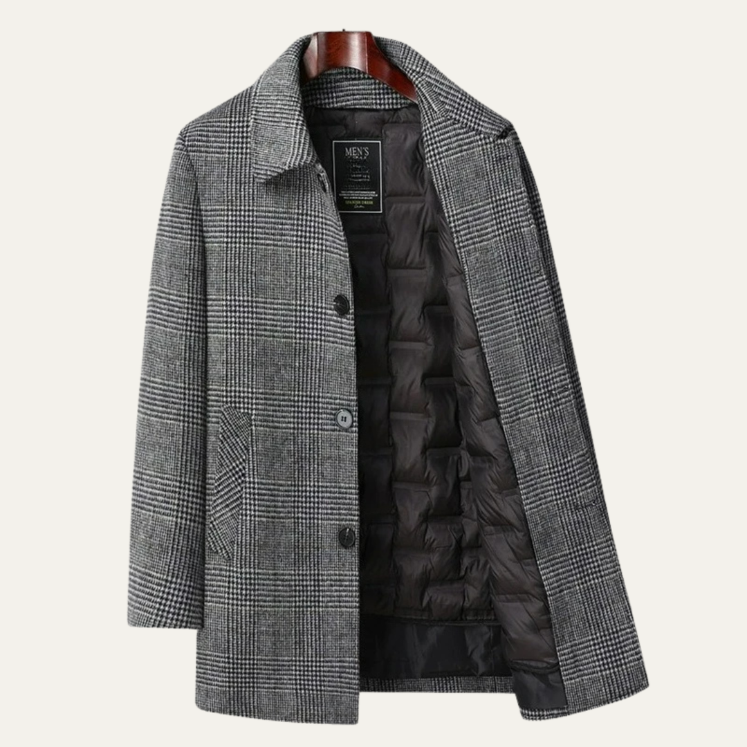 Mens Mid-Length Wool Down Overcoat Winter Style