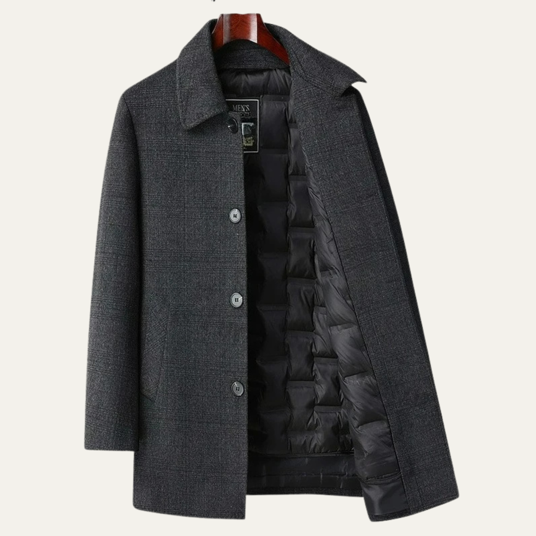 Mens Mid-Length Wool Down Overcoat Winter Style