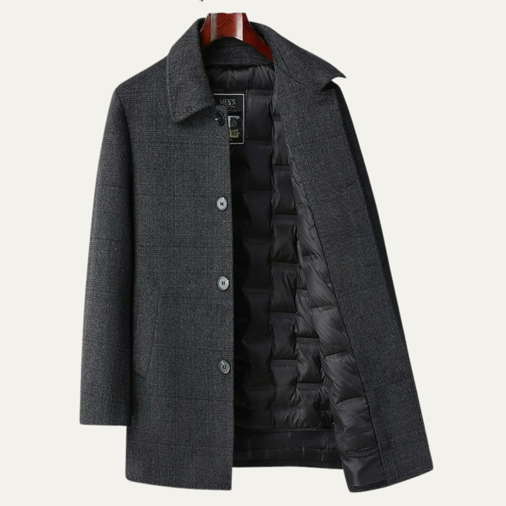 Mens Mid-Length Wool Down Overcoat Winter Style