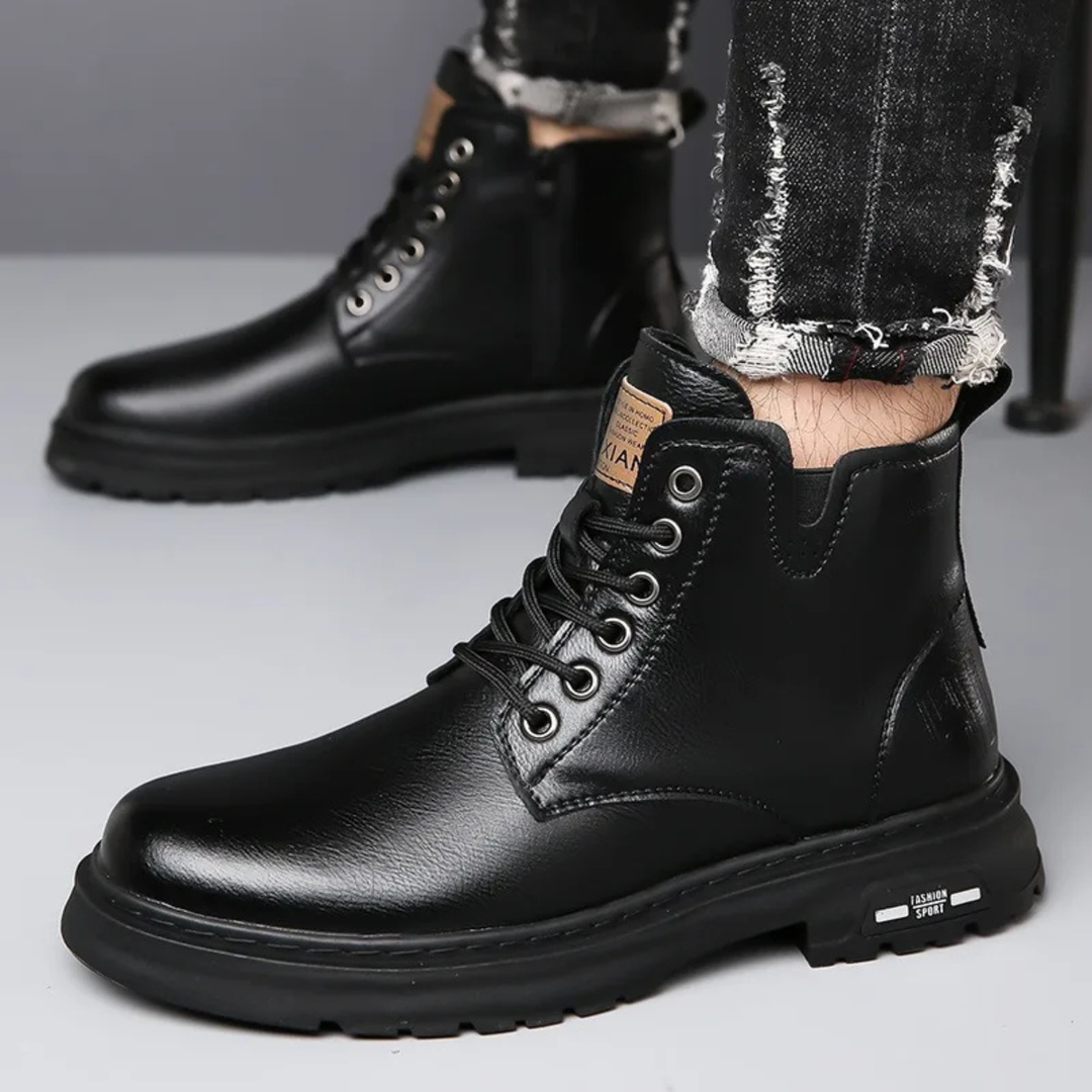 Mens High Top Leather Boots Lace-Up Style