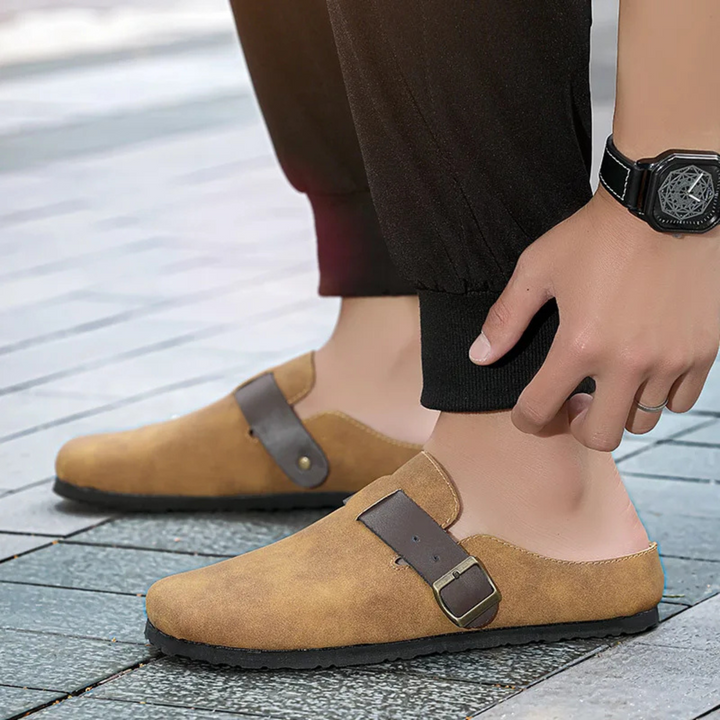Mens Suede Moccasin Slippers Slip-On Buckle Style