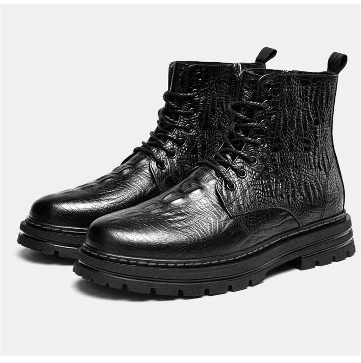 Womens Croco Embossed Winter Boots Leather Upper - BritishMode