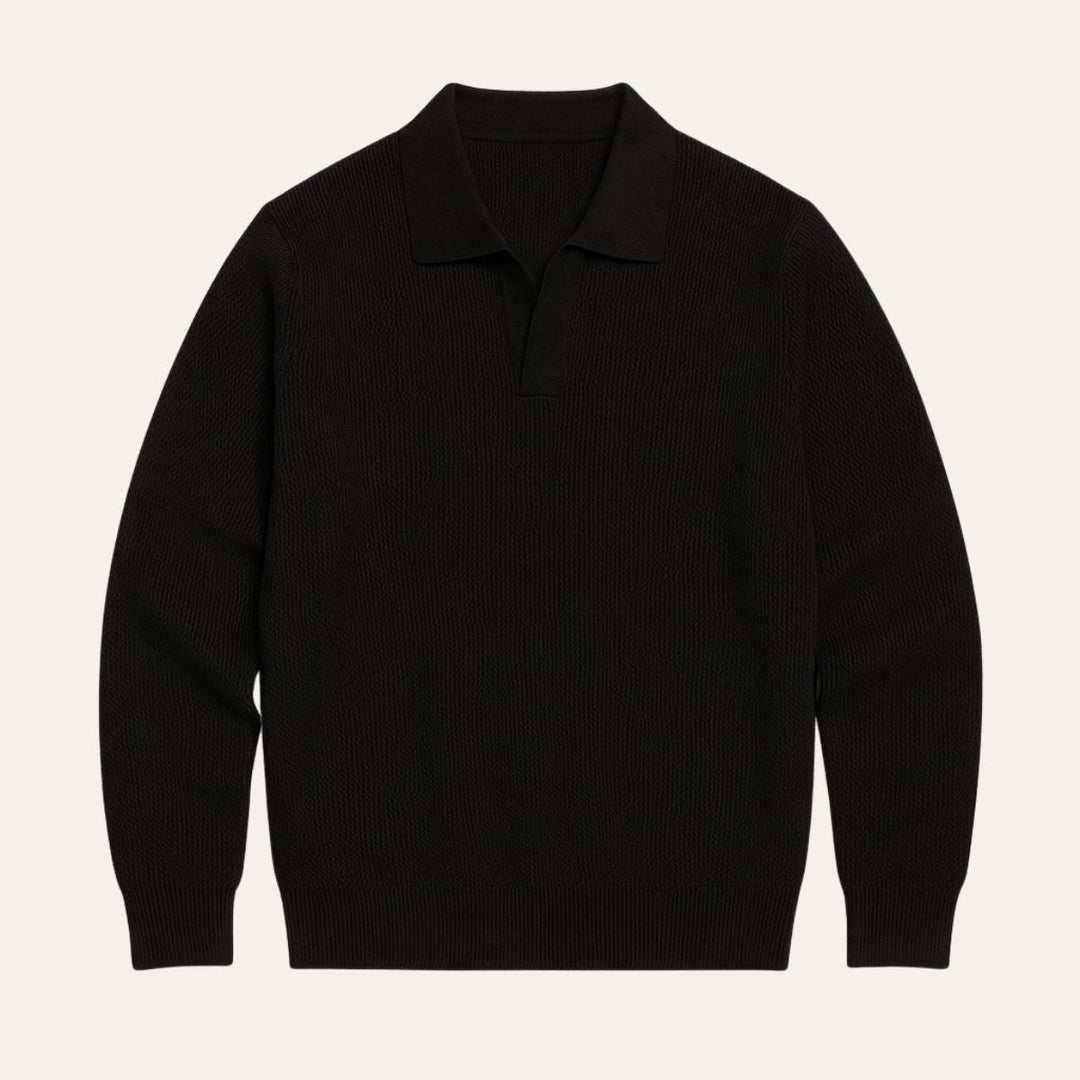 Mens Polo Knit Sweater Ribbed Fit