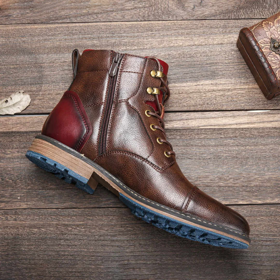 Mens Casual Leather Ankle Boots Lace-Up