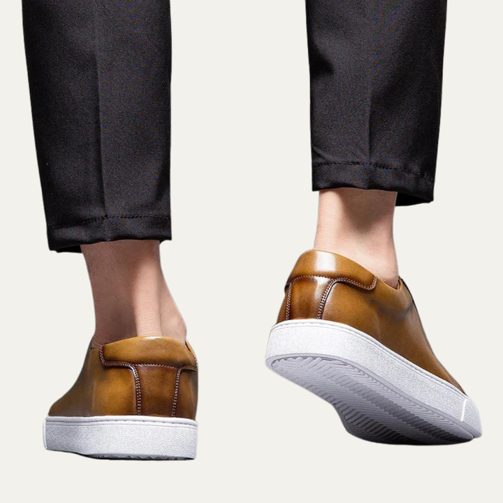 Mens Leather Low-Top Sneakers Thick Cupsole