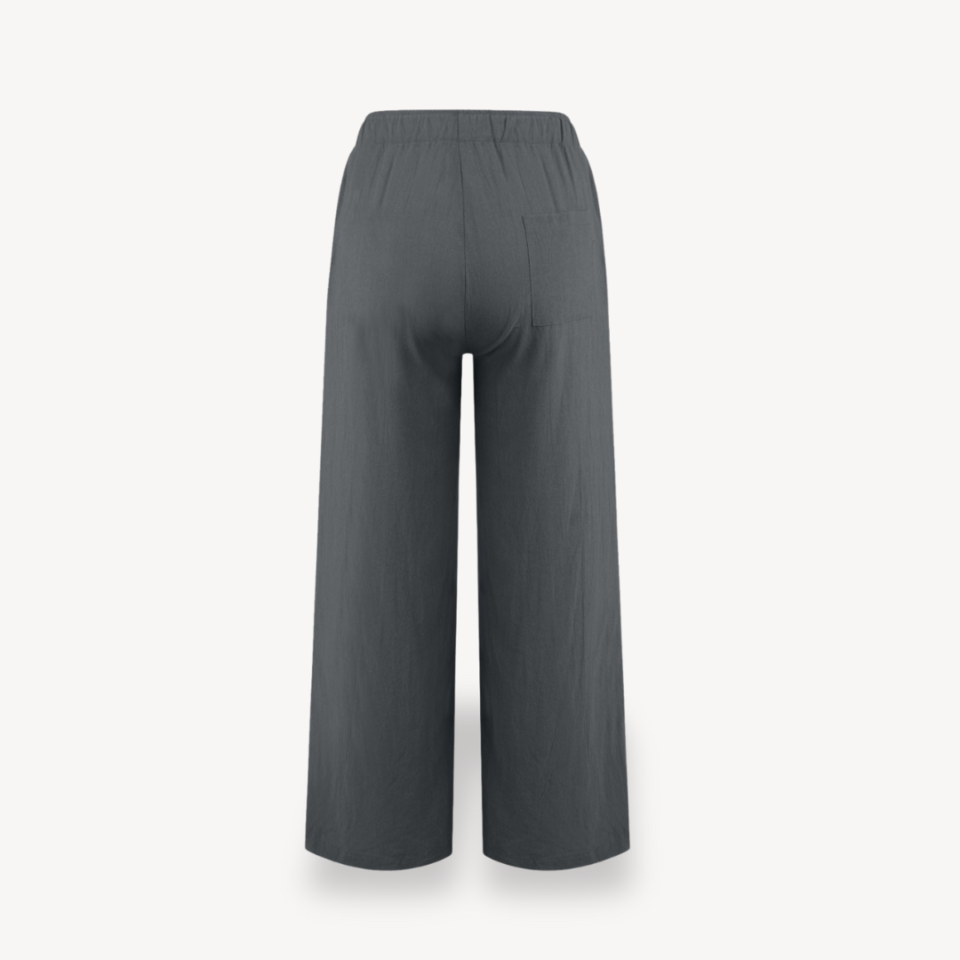 Womens Linen Wide-Leg Pants Drawstring Relaxed Fit
