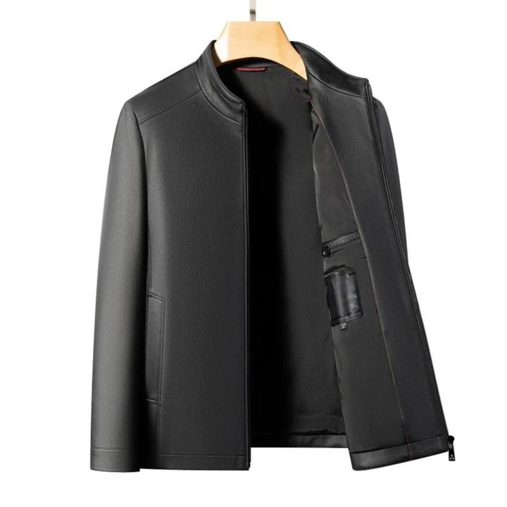 Mens Leather Casual Jacket with Stand Collar