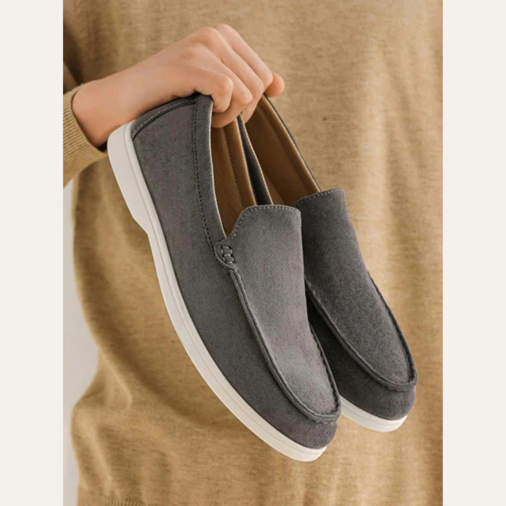 Mens Suede Slip-On Loafers Minimalist Apron Toe