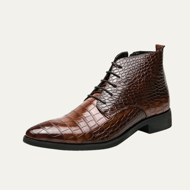 Mens Leather Ankle Boots Crocodile Pattern Classic Fit - BritishMode