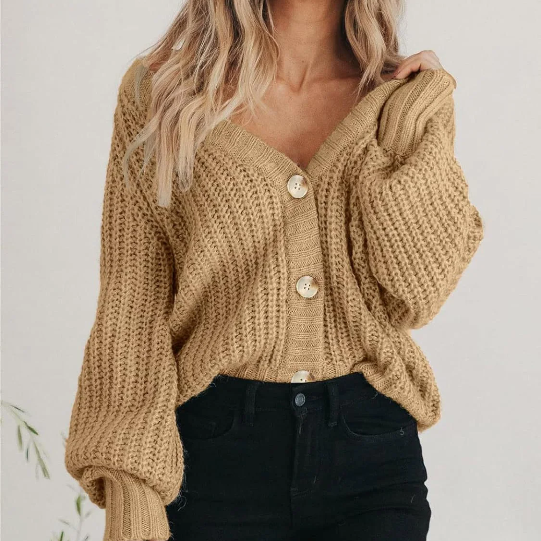 Womens Chunky Knit Cardigan Button Front Relaxed Fit - BritishMode