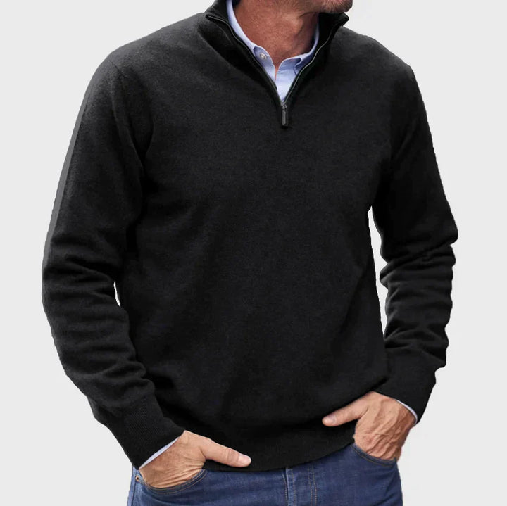 Mens Knit Pullover with Quarter Zip Smooth Fit