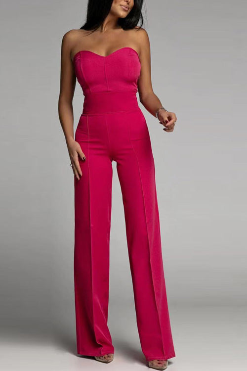 Womens Strapless Jumpsuit Structured Fit Wide Leg