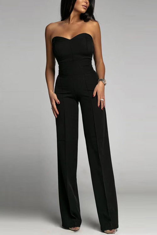 Womens Strapless Jumpsuit Structured Fit Wide Leg - BritishMode