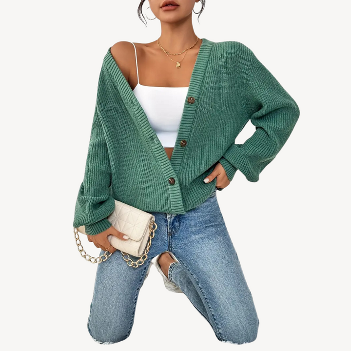 Womens Cardigan Sweater V-Neck Drop Shoulder - BritishMode