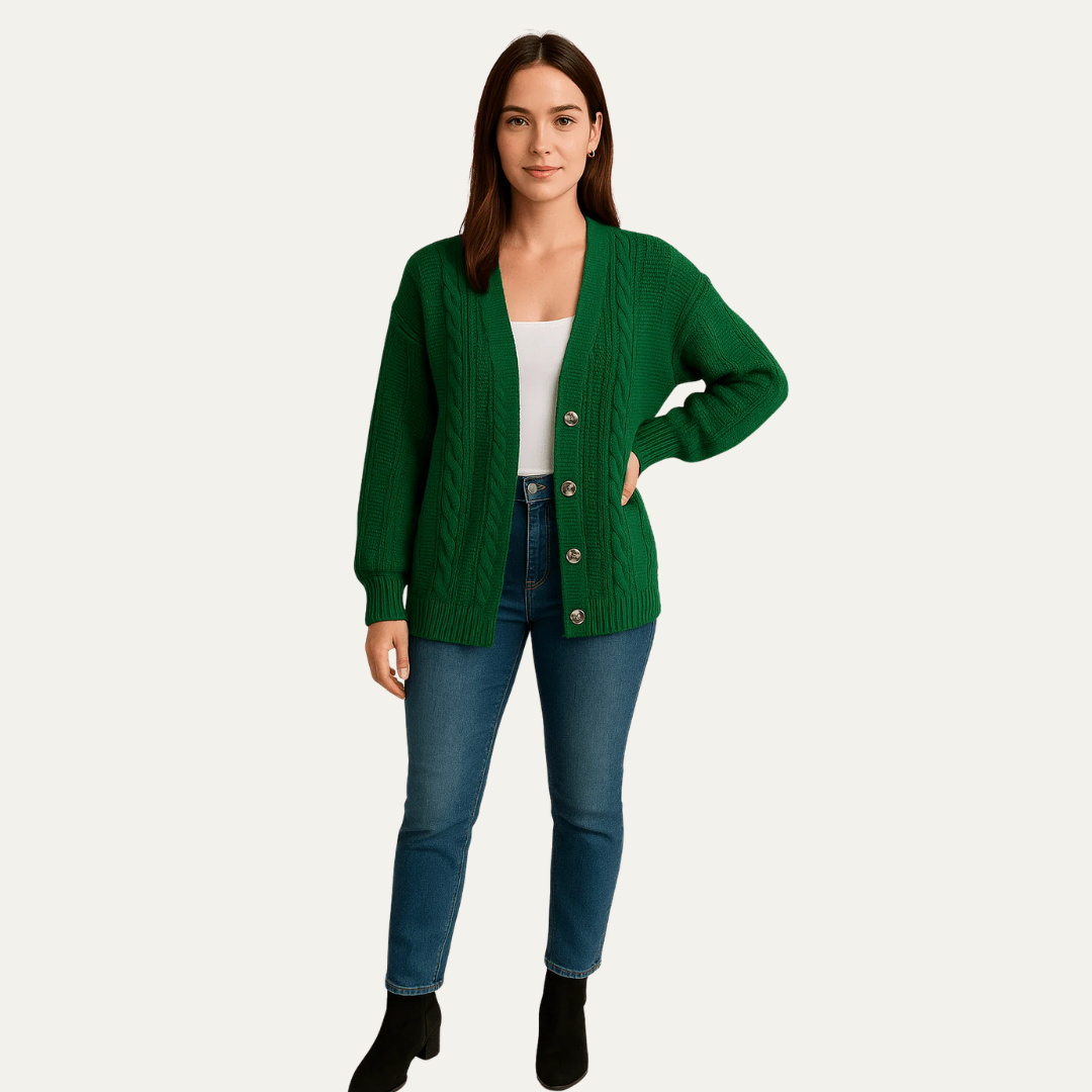 Womens Cable Knit Cardigan Cozy Fit - BritishMode