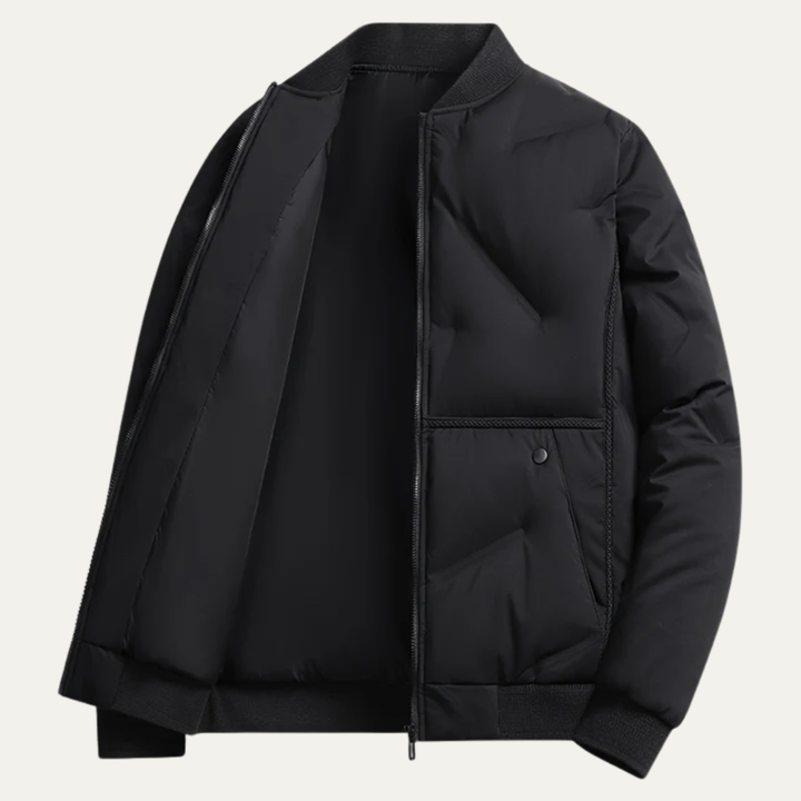 Mens Quilted Bomber Jacket Ribbed Collar