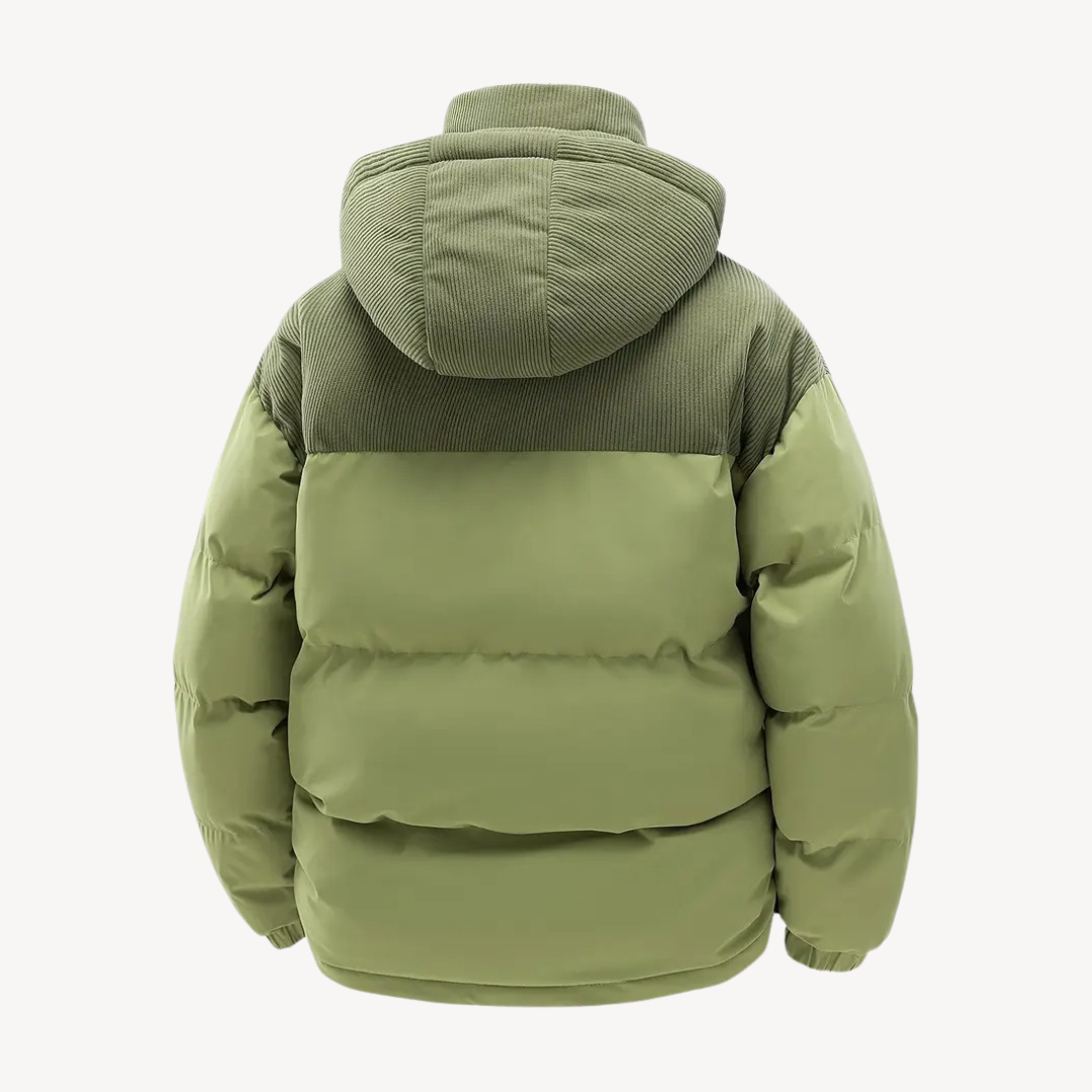 Mens Puffer Jacket Corduroy Hooded Casual Fit