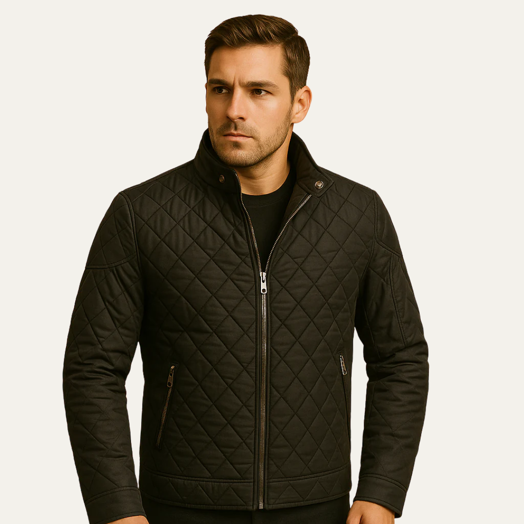 Mens Bomber Jacket Quilted Diamond Pattern Classic Fit - BritishMode