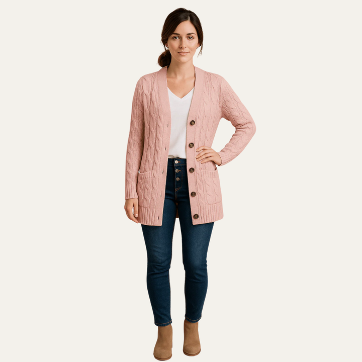 Womens Mid-Length Cardigan Sweater Classic Fit - BritishMode
