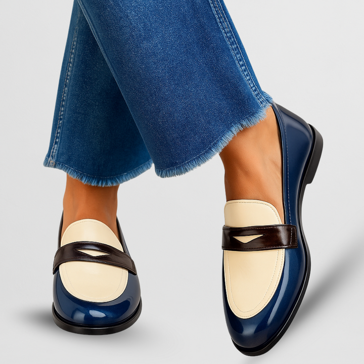 Womens Penny Loafer Shoes Patent Leather Round Toe Flat - BritishMode