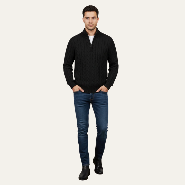 Mens Cable Knit Sweater Quarter Zip Fit - BritishMode