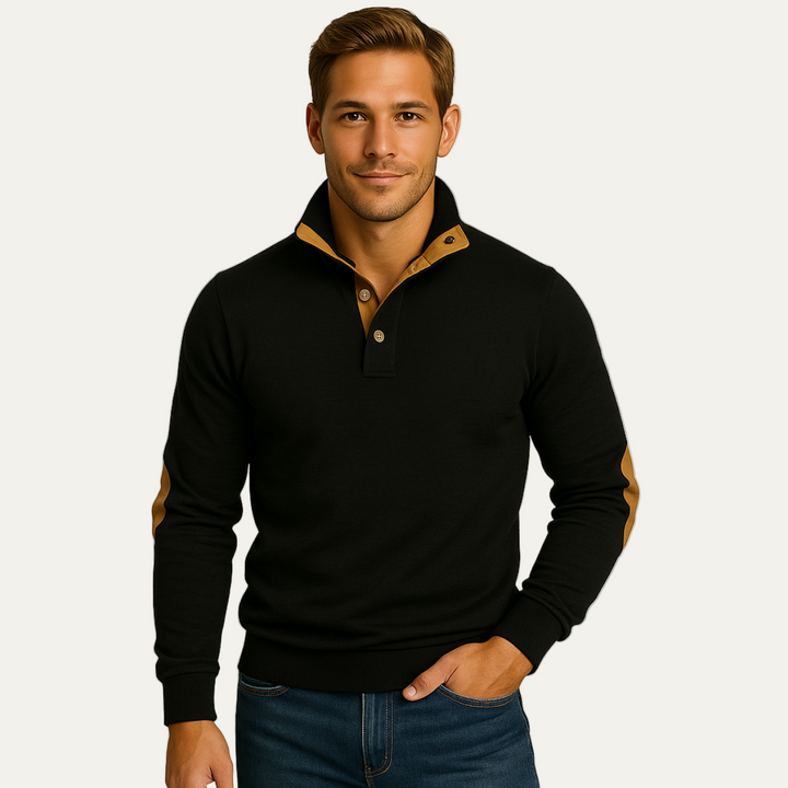 Mens Knit Sweater High Collar Contrast Detail