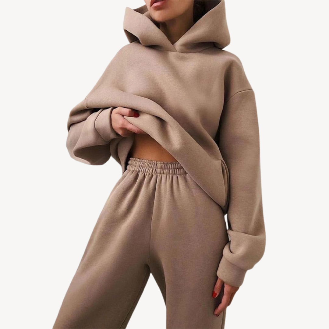 Womens Hoodie and Sweatpants Set Cotton Relaxed Fit - BritishMode