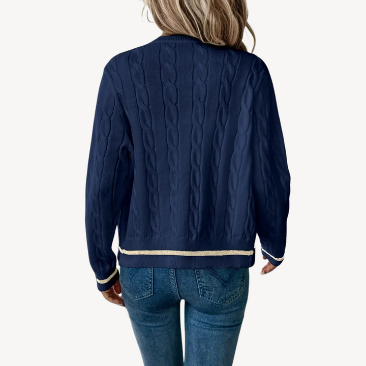 Womens Cable Knit Cardigan Crew Neck