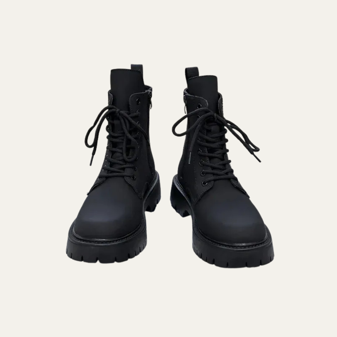 Mens Combat Ankle Boots High Shine Cap Toe