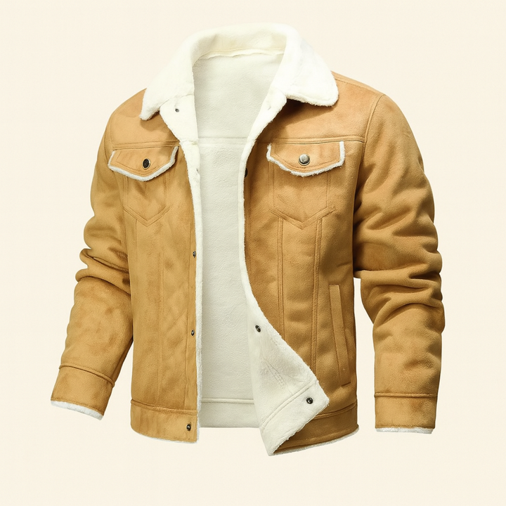 Mens Vintage Leather Jacket with Shearling Collar