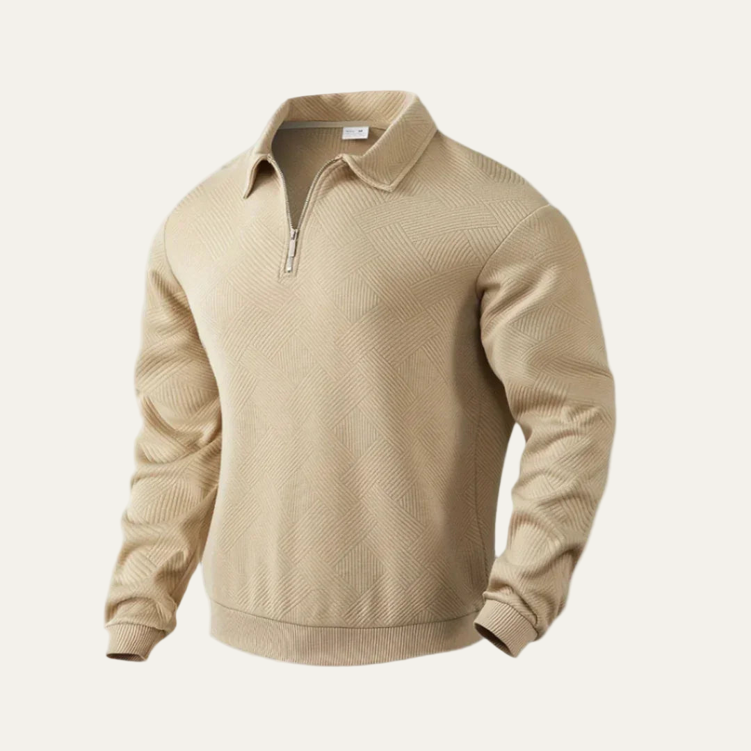 Mens Quarter Zip Polo Sweater Textured Fit