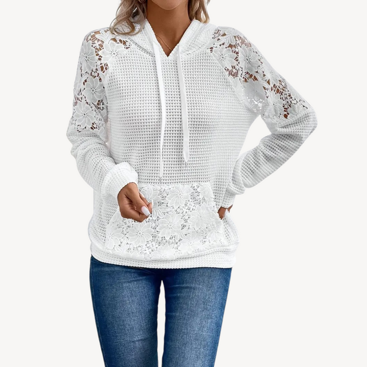 Womens Hoodie with Lace Detail Relaxed Fit - BritishMode