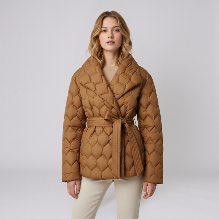 Womens Down Jacket with Belt Elegant Autumn Outerwear - BritishMode