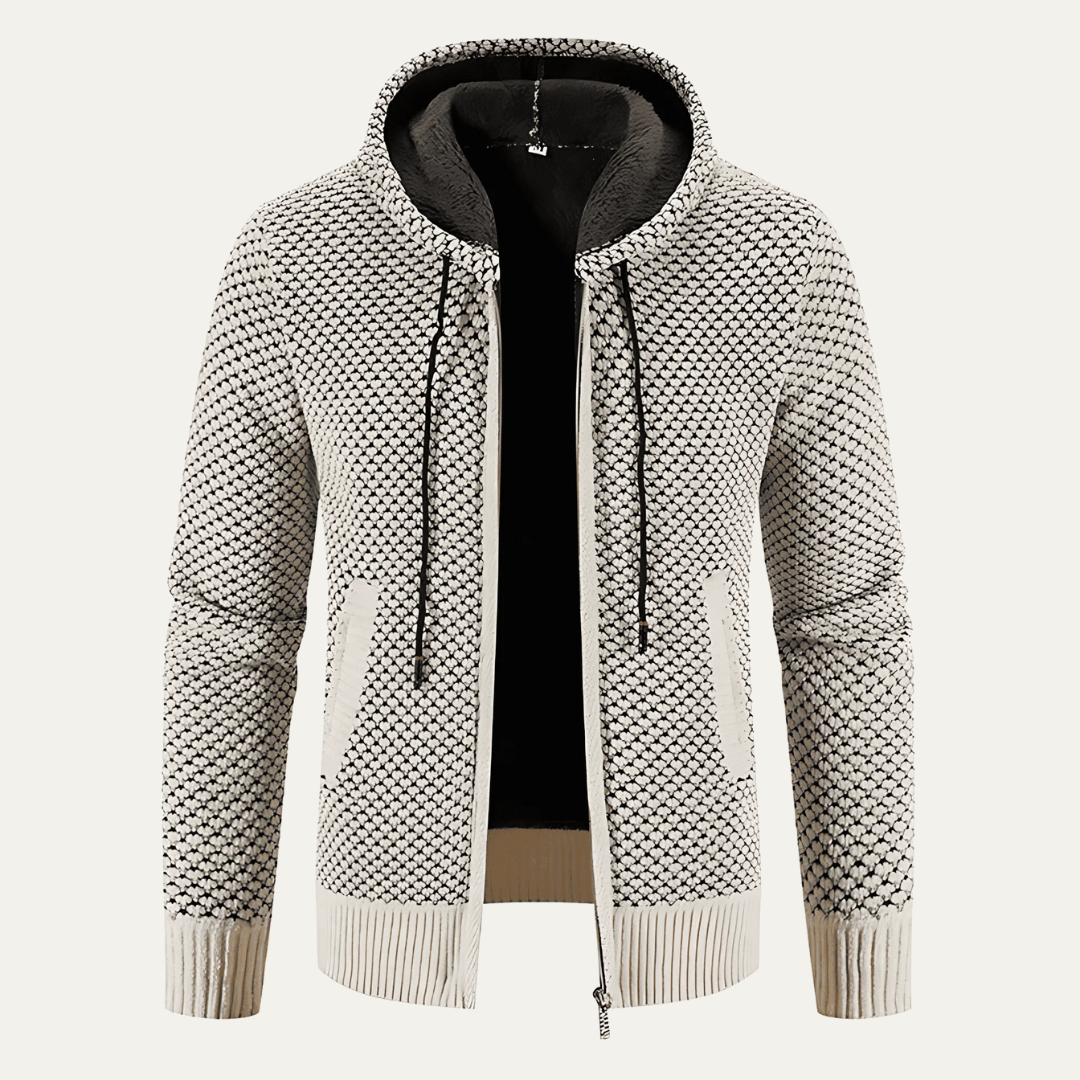 Mens Hooded Zip Sweater Jacket Waffle Knit - BritishMode