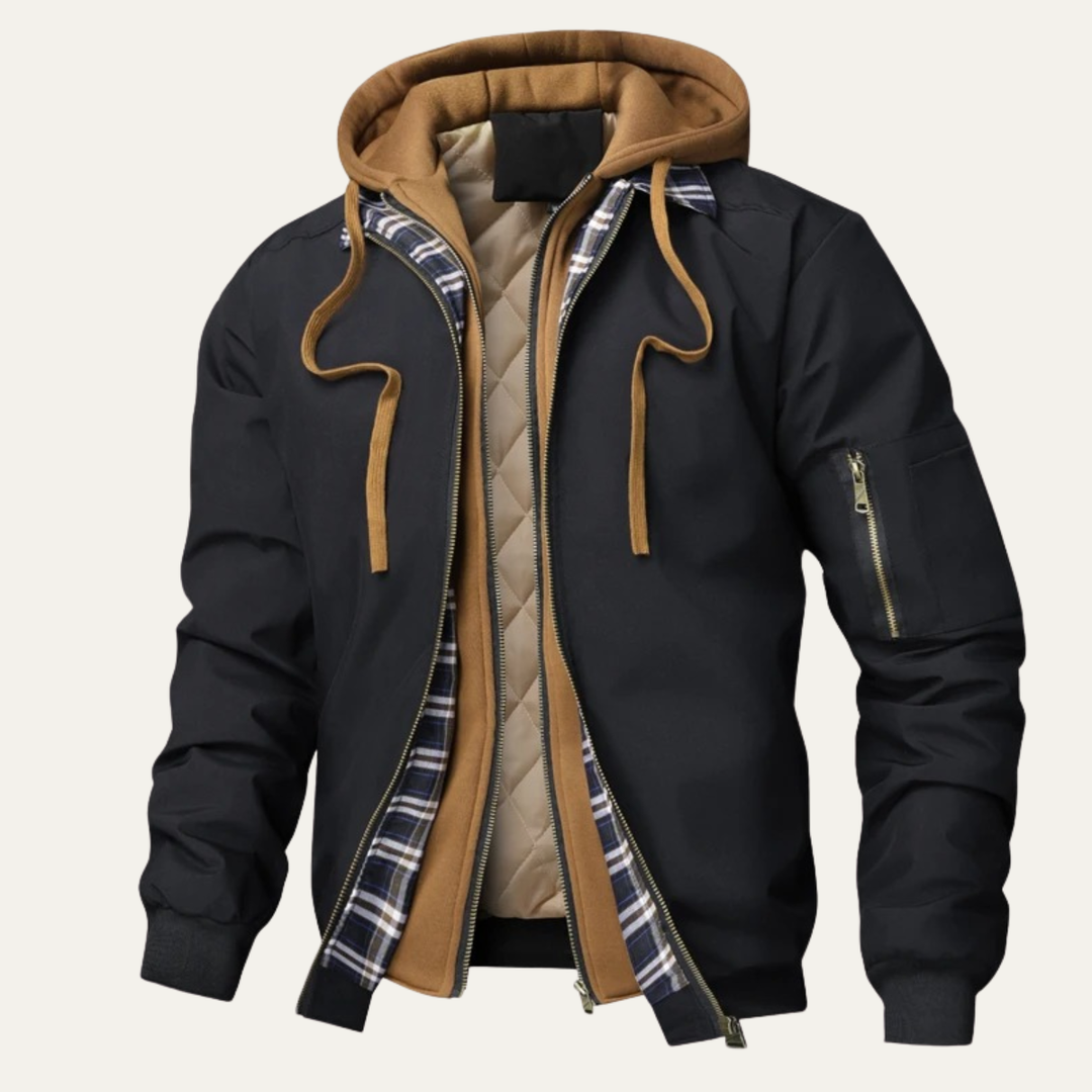 Mens Bomber Jacket Fleece Lined Hooded Warm Fit - BritishMode