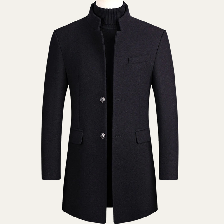 Mens Mid-Length Topcoat with Stand Collar
