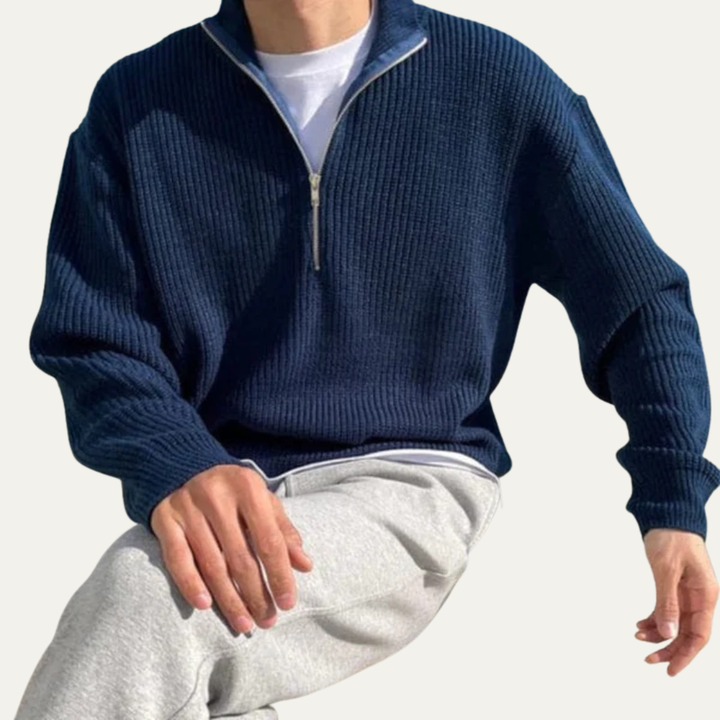 Mens Rib Knit Sweater Oversized Quarter Zip