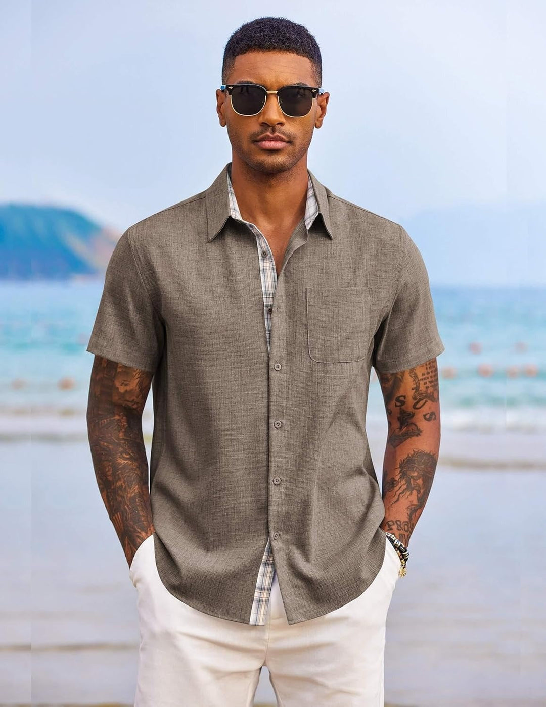 Mens Casual Beach Shirt Relaxed Fit