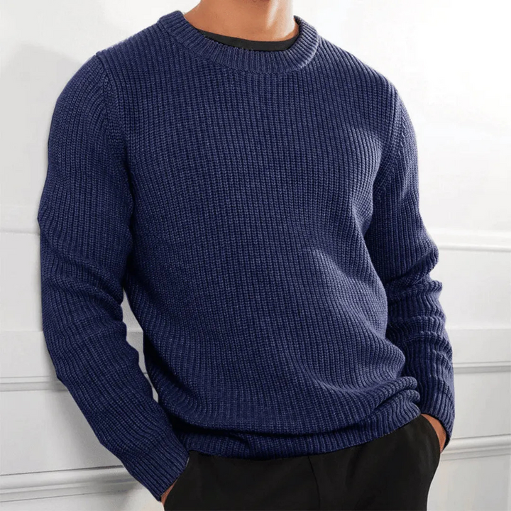 Mens Ribbed Knit Sweater Crew Neck Heavyweight