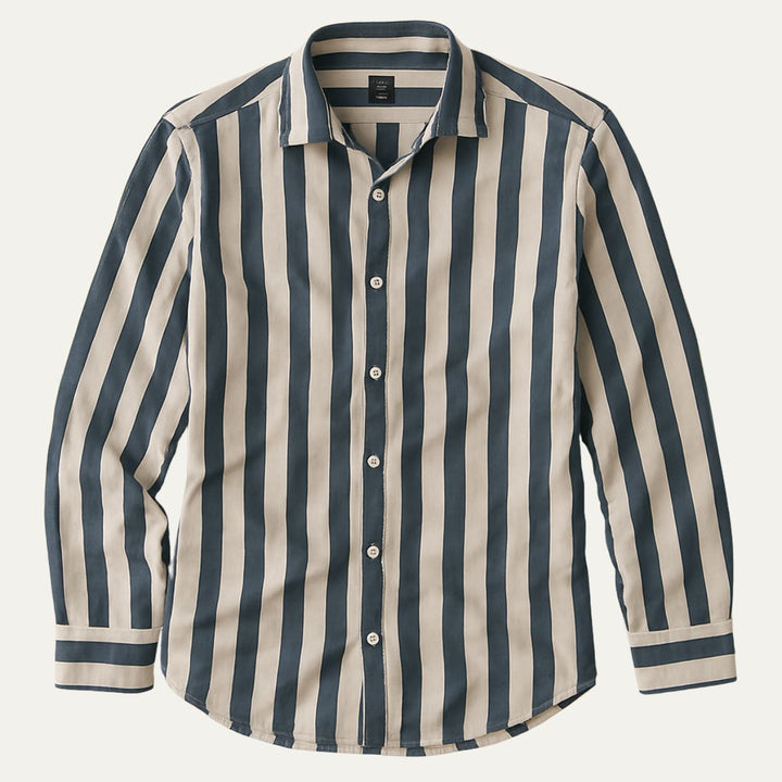 Mens Linen Shirt Striped Regular Fit