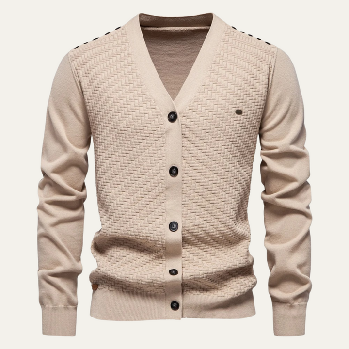 Mens Basketweave Knit Cardigan V-Neck Button Front - BritishMode