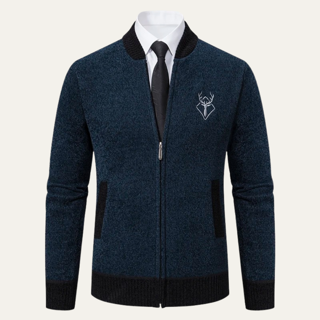 Mens Knit Zip Cardigan Embroidered Smart Fit - BritishMode