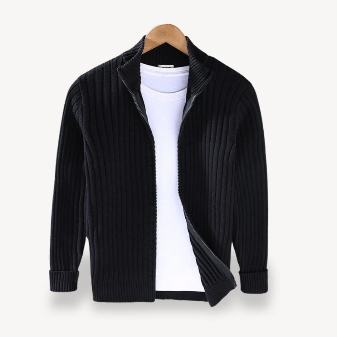 Mens Knit Zip Cardigan Striped Fit