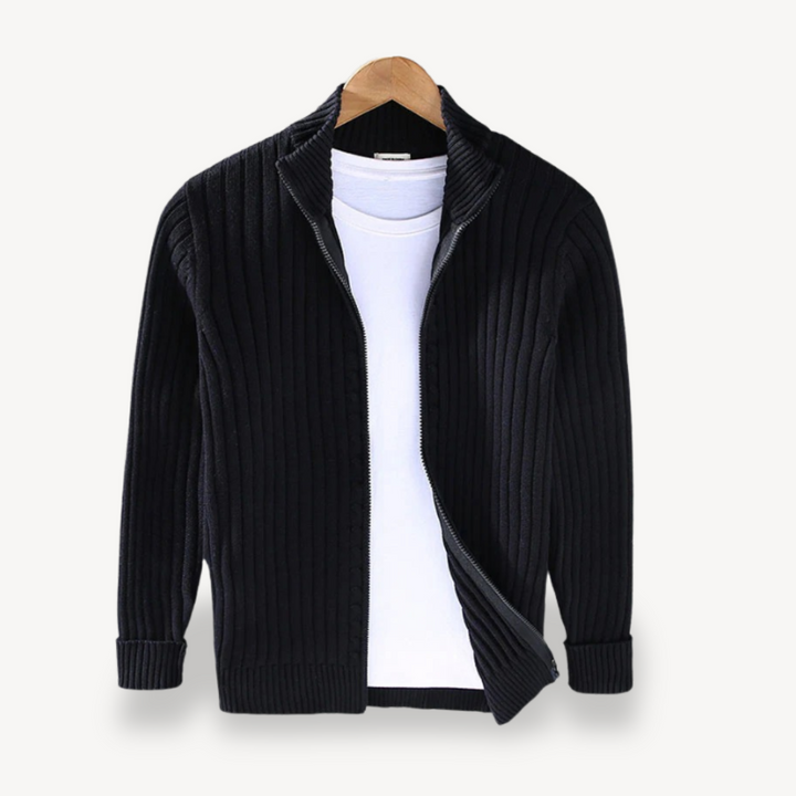 Mens Knit Zip Cardigan Striped Fit