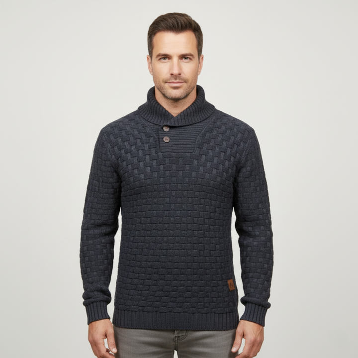 Mens Knit Sweater Textured Basketweave Shawl Collar